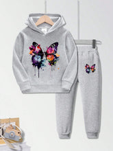 Little Girls' 2pcs Creative Butterfly Printed Sweatshirt And Pants Set